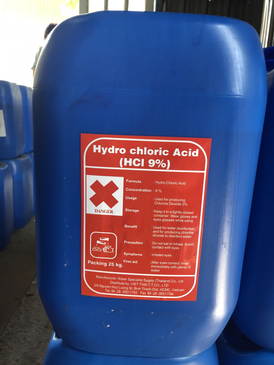 Hóa chất Acid HCL 9% và Sodium Chlorite (NaCLO2) 7.5%